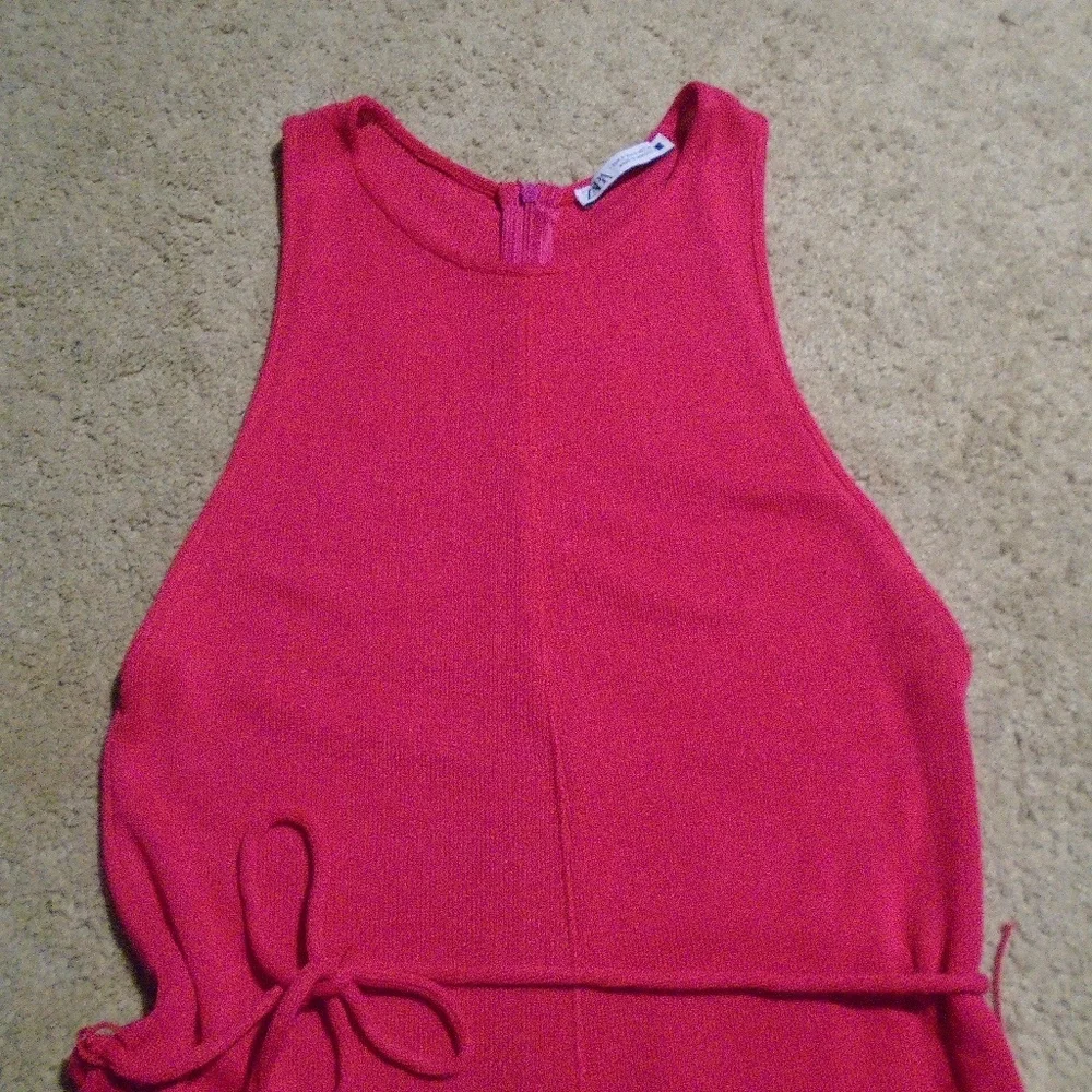 ZARA High Neck Sleeveless Ribbed Fuchsia Jumpsuit - Picture 3 of 9